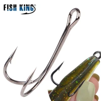 fish king 20pcspack fishing hooks double high carbon steel hooks barbed carp fishhook for soft worm lure