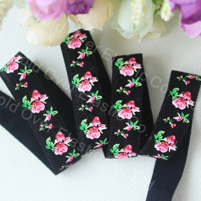 10 ярдов в лоте 5/8 дюйма эластичная лента с принтом розы для ношения головы