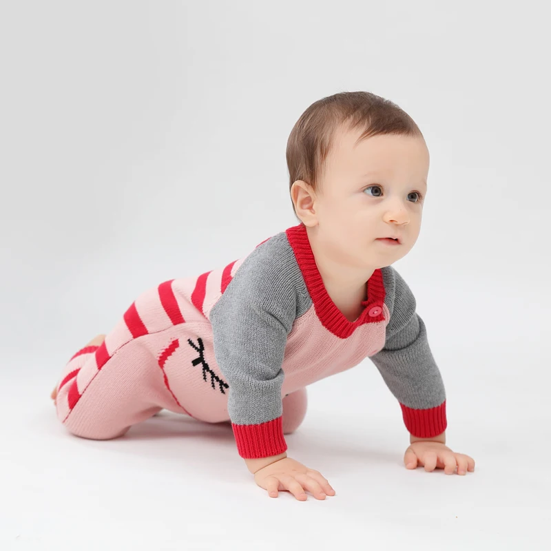 Розовый Детский комбинезон TinyPeople со смайликом зимняя вязаная одежда для