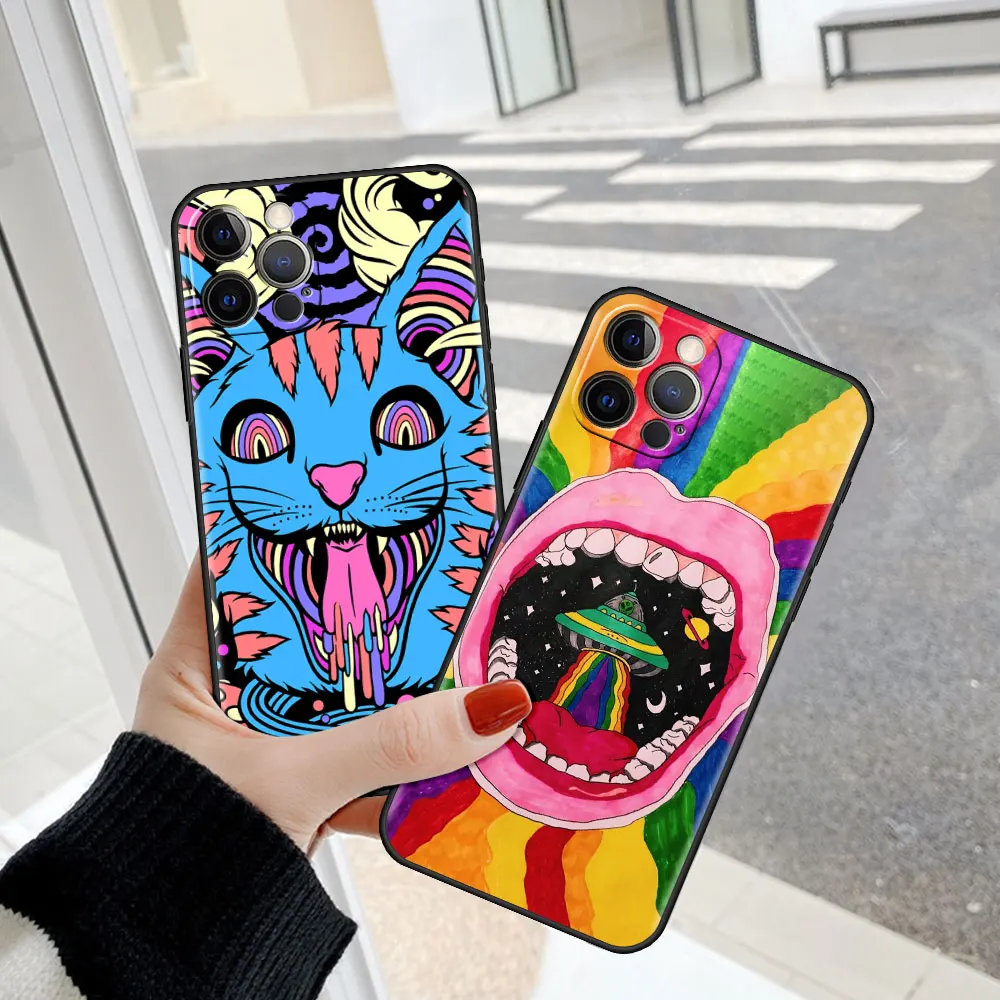 

Fashion Case for Apple iPhone 13 12 Mini 11 Pro 7 XR X XS Max 6 6S 8 8S Plus 5 5S SE Soft Phone Cover Colorful Psychedelic