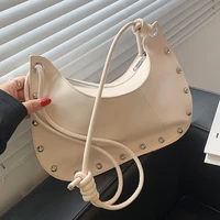 white handbags woman simple leather crossbody bags for girls rivet hobos bag female vintage shoulder bags sac designer brand new