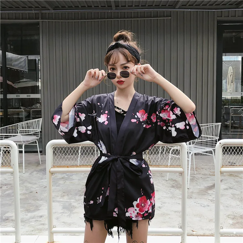 

Loose Sunscreen Cardigan 2021 Summer Women's Harajuku Japenese Print Thin Coat Kimono Basic Jacket New Arrivals Women Clothing