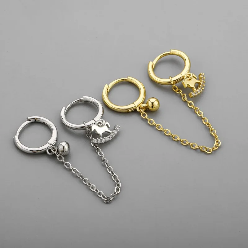 

New Fashion Golden Chain Tassel Drop Earrings For Women Crystal Round Bell Horse Pendant Huggie Elegant Dangle Earring Jewelry