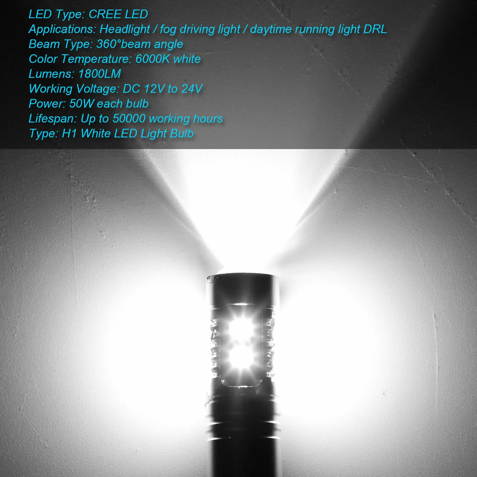 

2pcs H1 Cob Car Led Headlight Headlamp 6000k High Power Auto Light-emitting Diode Lamp Accessory Car-styling Fog Light Bulb