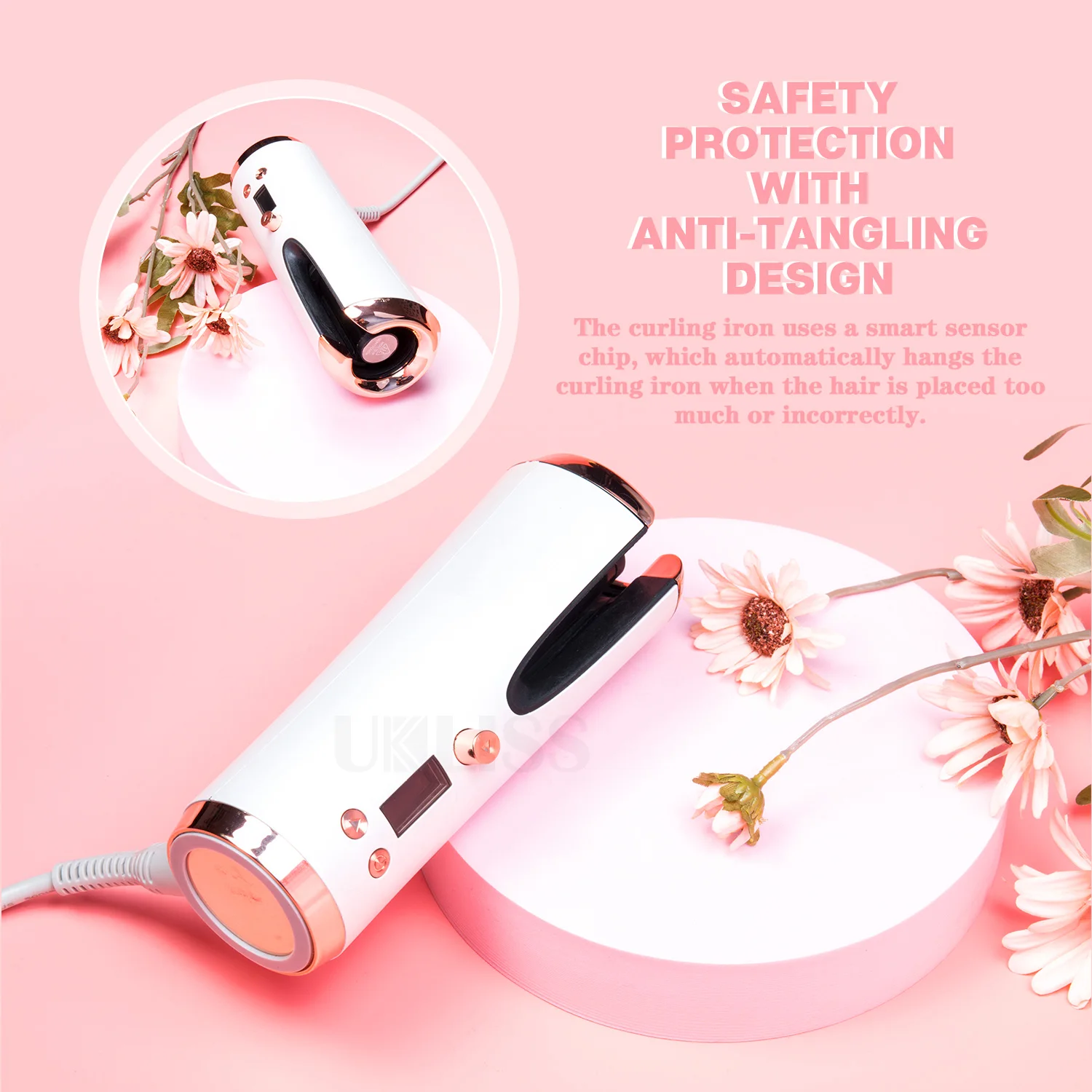 

Curling Iron Automatic Hair Curler Hair Dropship Hair Curler for Curls Waves LCD Display Ceramic Curly Auto USB Cordless Fashion