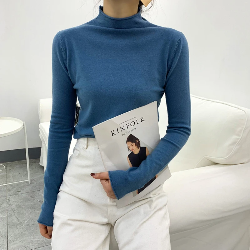 Женский Однотонный свитер с круглым вырезом Женские базовые свитера модная