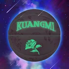 Светящийся баскетбольный мяч Kuangmi для улицы и помещений, противоскользящий, флуоресцентный, светящийся мяч, Размер 7 из искусственной кожи, тренировочные виды спорта для соревнований