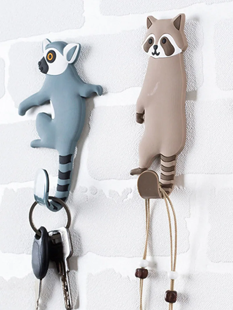 

Cartoon Hook Animal Wall Hanging Cute Removable Fridge Sticker Free Nail Single Hook Storage Rack Handbag Coat Holder Home Decor