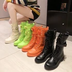 Осенние модные кожаные рыцарские сапоги; Женская обувь; Зимние теплые женские ботильоны на шнуровке; Высококачественные водонепроницаемые ботинки на платформе