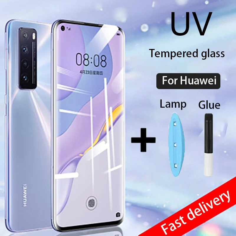 

UV Tempered Glass For Huawei P30 Pro P20 P40 P30 Lite Full Glue Screen Protector For Huawei Mate 20 30 Lite Pro Protective Glass