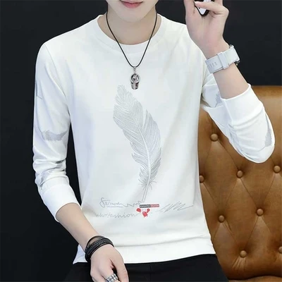 

Long-sleeved T-shirt male 2019 new slim cotton round neck casual top