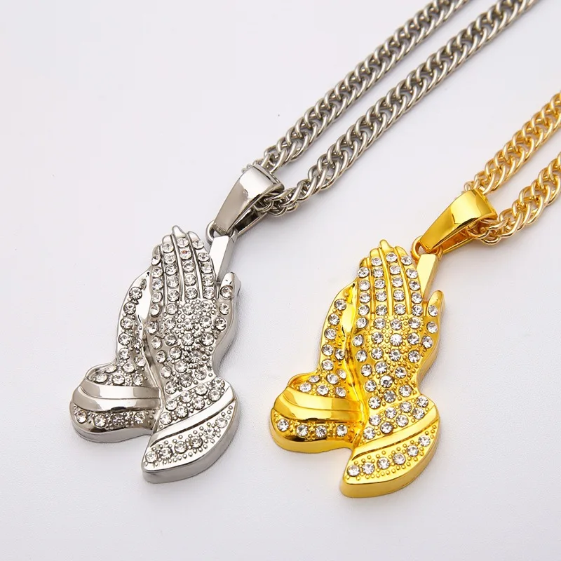 2021 Сверкающее Ожерелье Стразы ожерелье в виде руки Будды подвески стиле хип-хоп