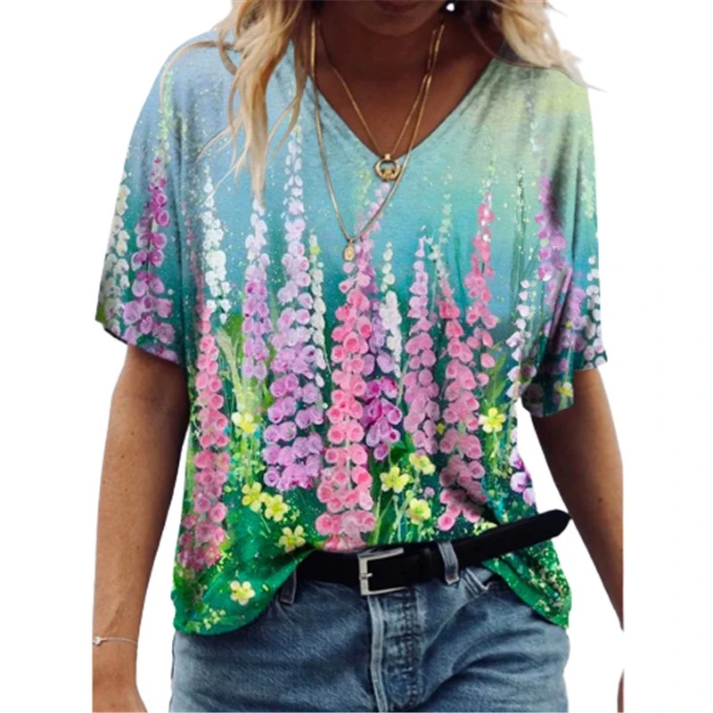

2021 Summer New t-shirt for women Fashion Watercolor Landscape Painting Print T Shirt For WomenCasual Short Sleeve Streetwear