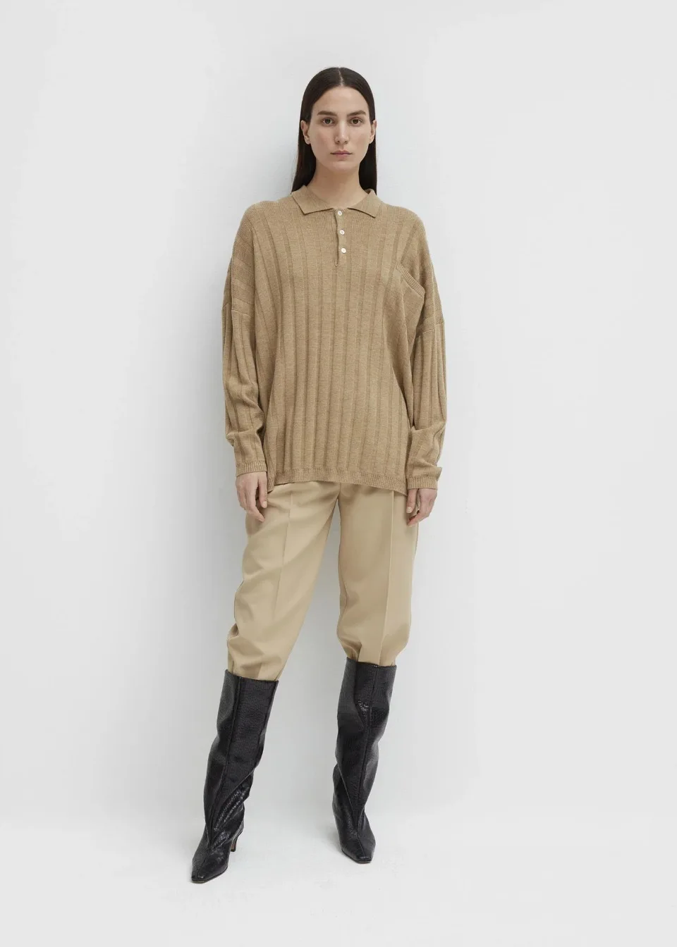 

Totem* Women spring autumn wool turnover-neck pullover loose casual knit sweater