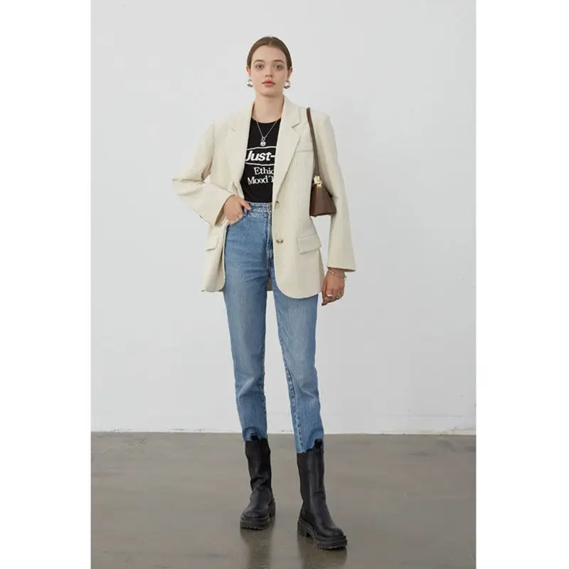 

Casual corduroy Blazer women's autumn and winter 2020 new single breasted drape feeling minority temperament suit women's coat