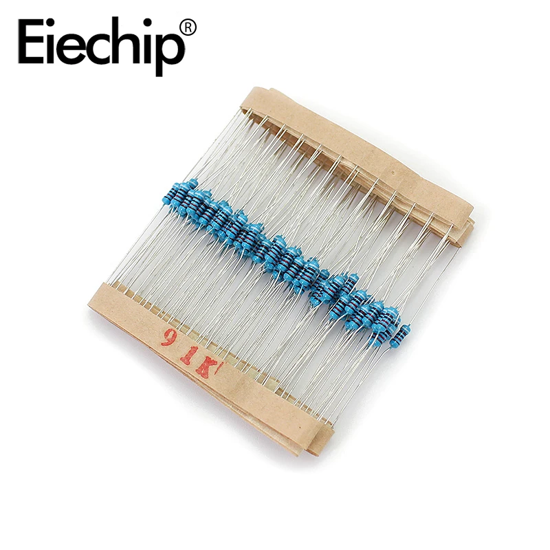 

100pcs/lot 1/4W 1% Metal film resistor 0.25W resistance 91K ohm Throught Hole