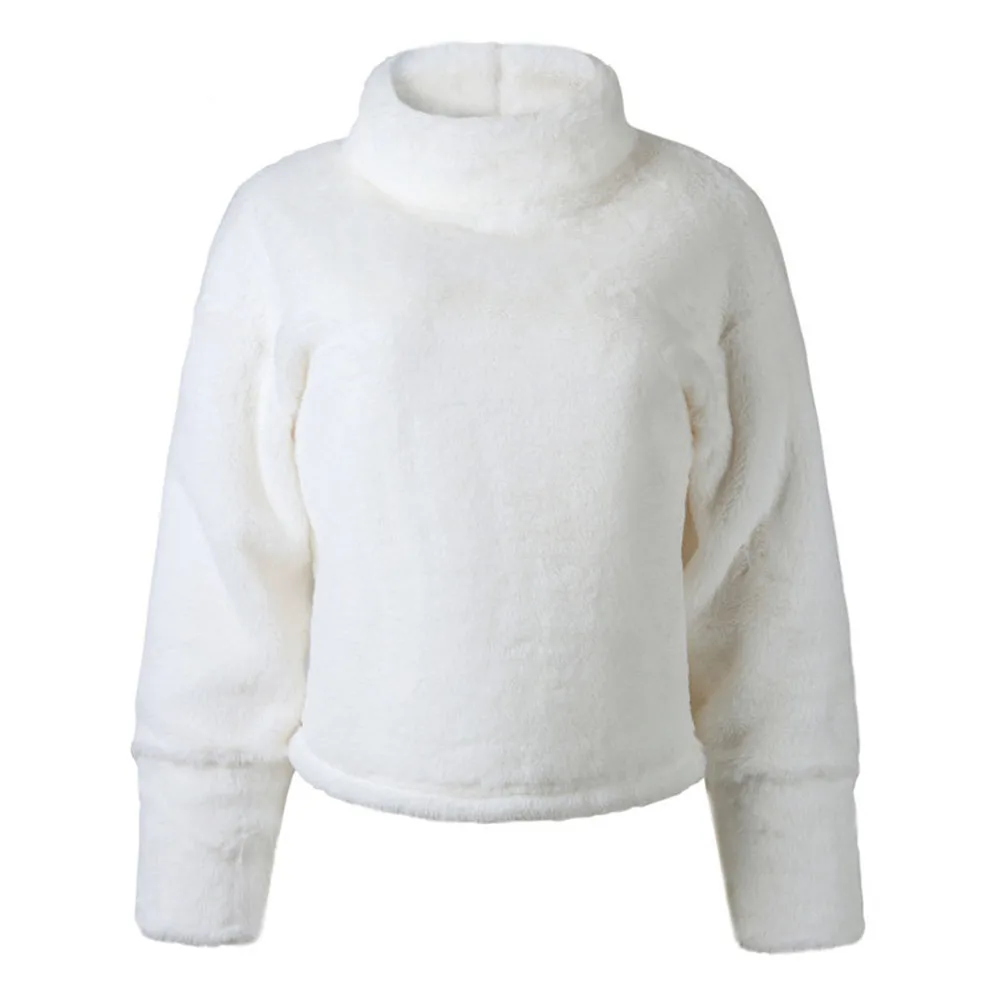 White Plush Winter Turtleneck Sweater Women Autumn Faux Fur Loose Casual Soft Warm Fluffy Oversized Pull Femme | Женская одежда