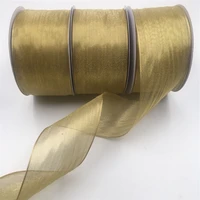 25yard 63mm wired edge gold organza metallic ribbon for birthday chirstmas decoration gift diy wrapping 2 12 n2094