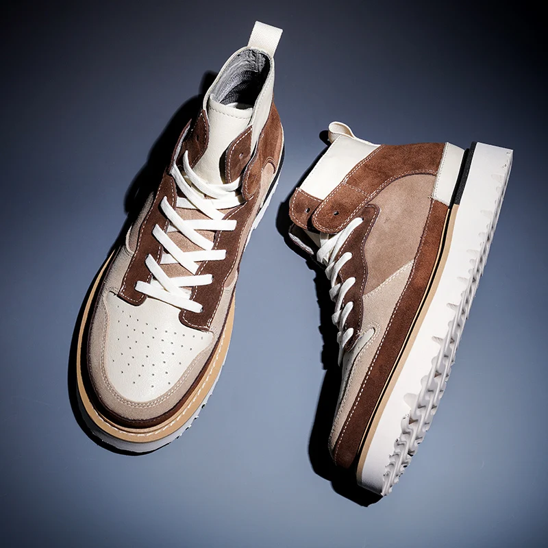 Модные брендовые рабочие ботинки мужские на платформе со шнуровкой в английском