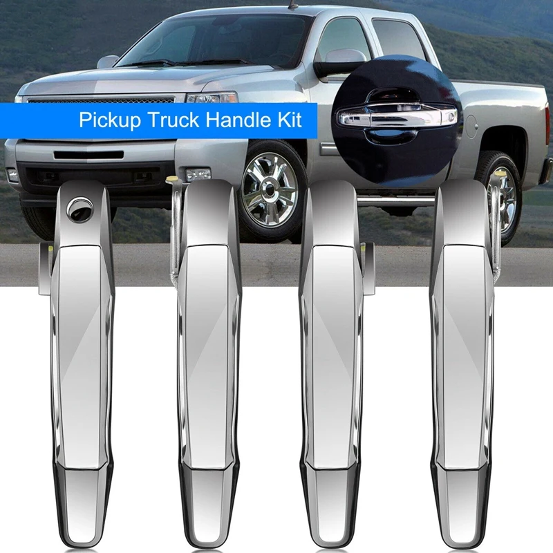 

Chrome Front Rear Outer Exterior Door Handle Set/4 Kit for 07-13 Chevy Silverado Suburban Gmc Yukon Sierra Pickup Truck