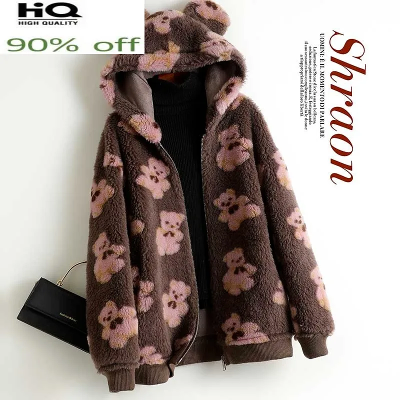 Женское меховое пальто с капюшоном теплая шерстяная куртка оверсайз из