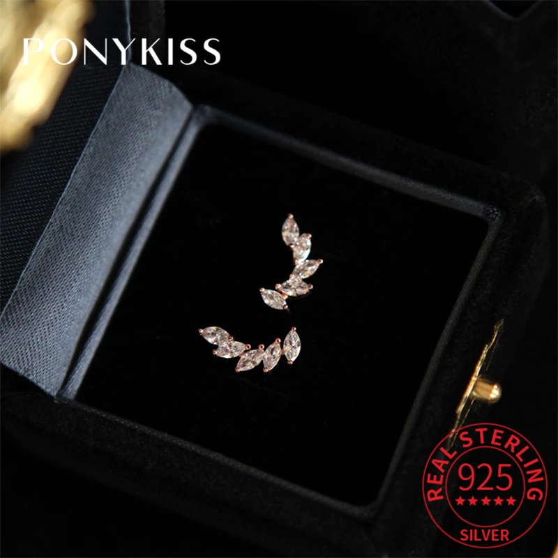 

PONYKISS Real 925 Sterling Silver Unique Feather Zircon 14K Gold Stud Earrings For Women Trendy Fine Jewelry Gift Drop Shipping