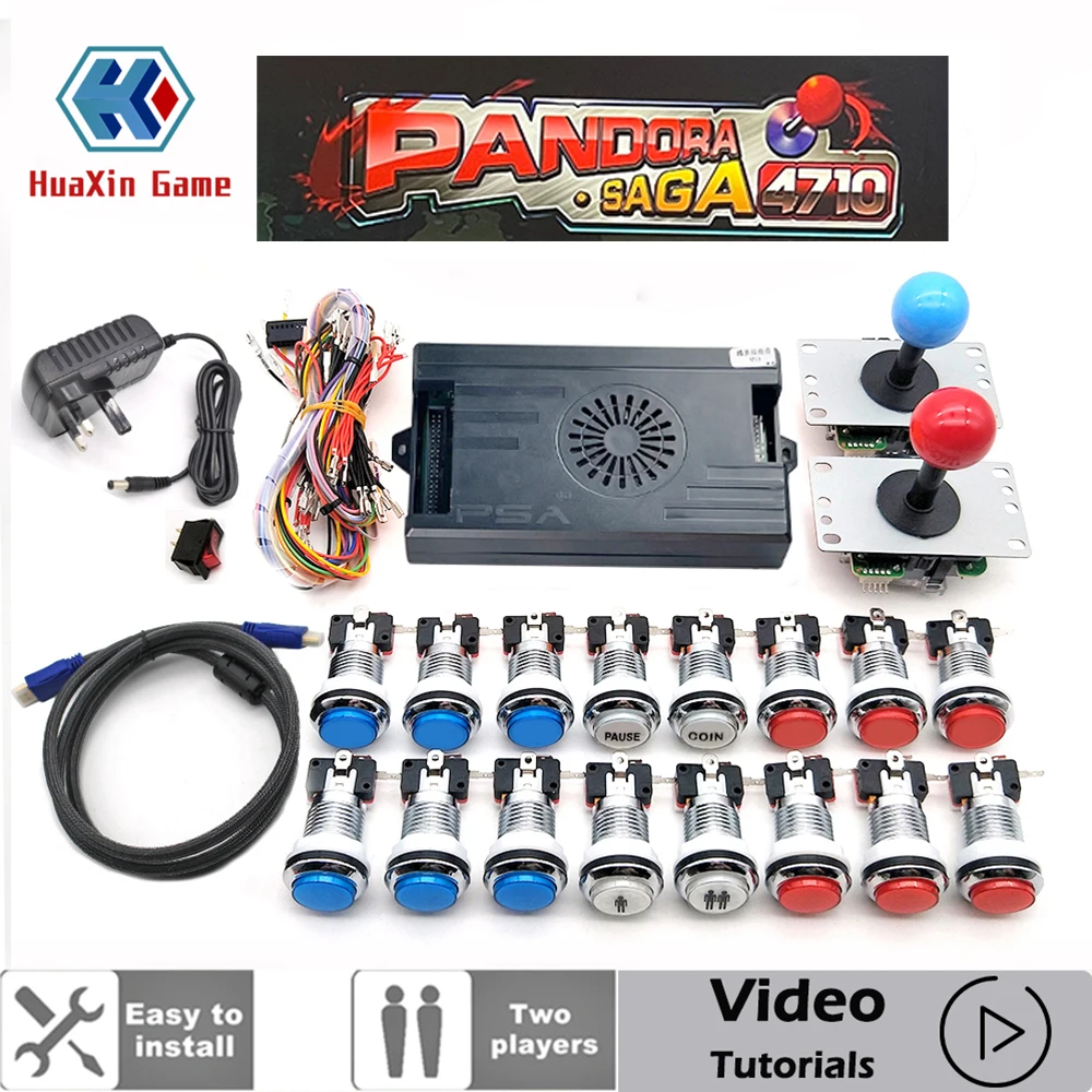 2 Player 4710 in 1 Pandora Saga Box Kit Copy SANWA Joystick,Chrome LED Push Button DIY Arcade Machine Home Cabinet with Tutorial