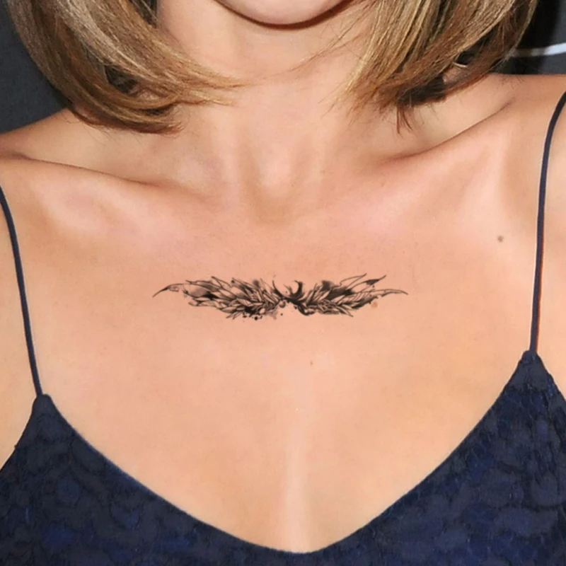 

Feather Wings Arrow Waterproof Temporary Tattoo Sticker Black Swallow Fake Tattoos Flash Tatoos Chest Arm Body Art for Women Men