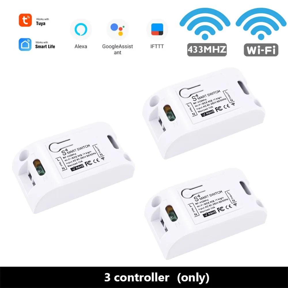 3 Controller SMATRUL Tuya Smart Life APP WiFi сенсорный выключатель светильник RF 433 МГц настенный DIY релейный таймер модуль Google Home Amazon Alexa 110 В 220 В 10A - Цвет: 3 Controller