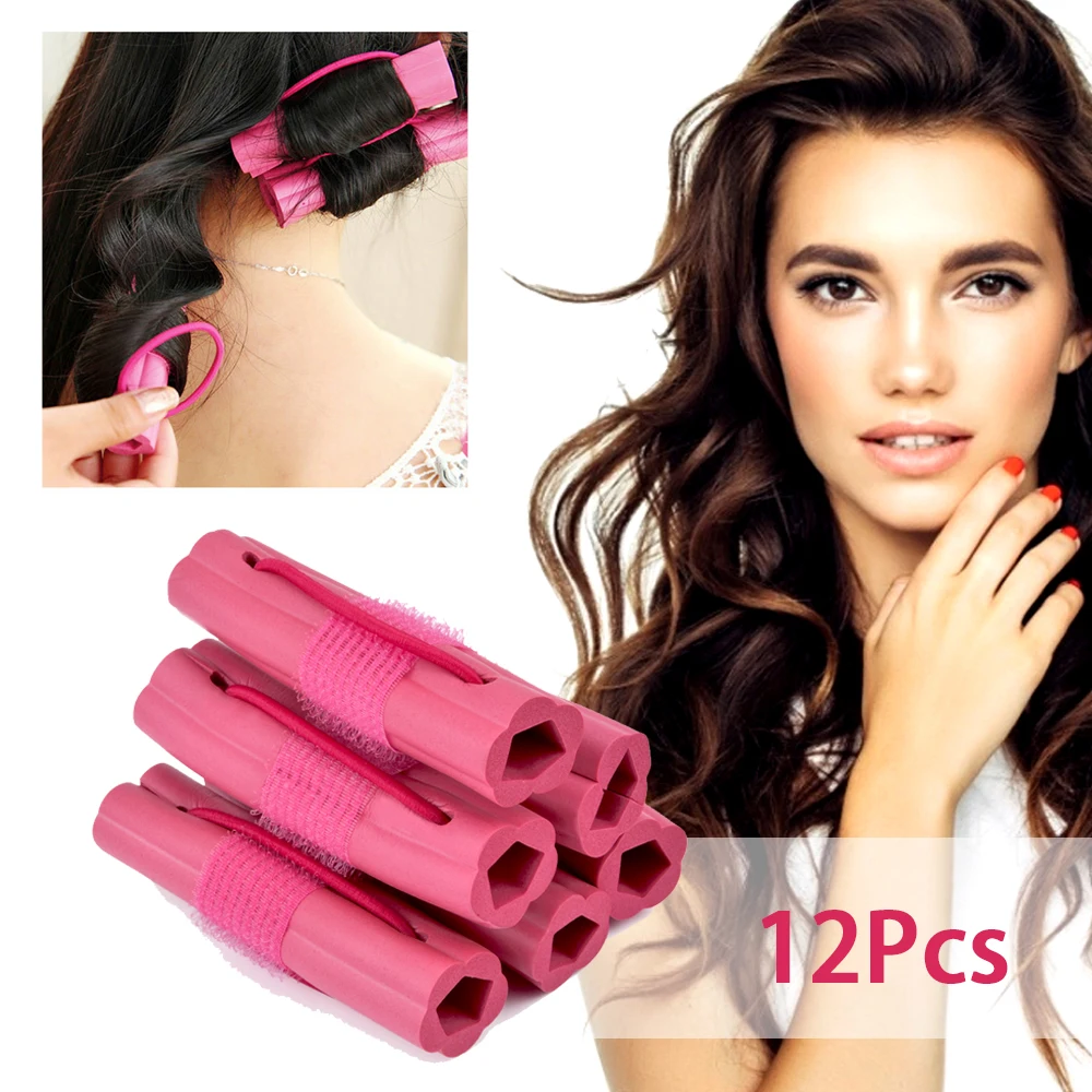 

12Pcs Set Soft Hair Curler Pink Flower Shape Sleeping Magic Sponge Hair Rollers DIY Hair Design Curlers Twist Hairdresser Tool