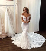 mermaid full lace wedding dresses sexy off shoulder sheer back long trumpet 2022 modern chic bridal gowns vestido de noiva