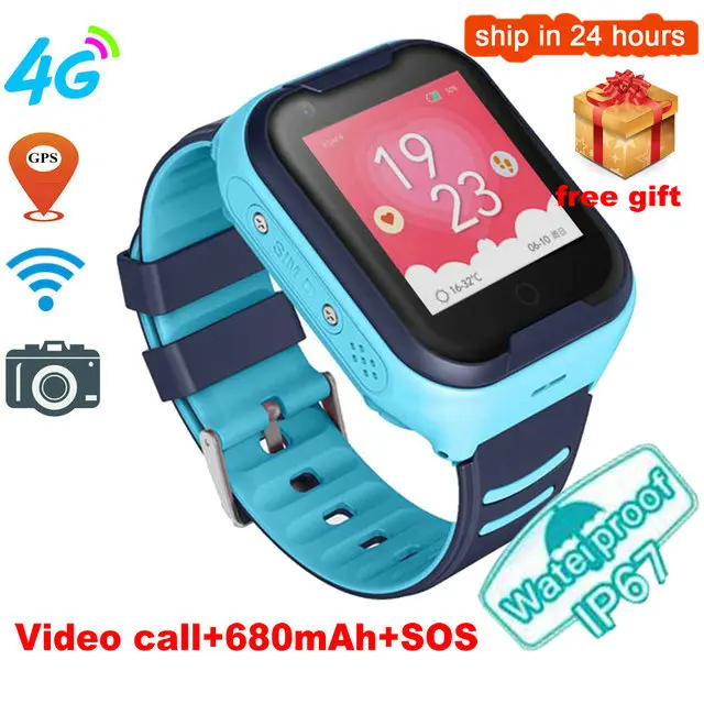 Синий Новые Детские умные часы, 4G, gps, Wi-Fi, камера, для детей, положение телефона, детские часы с сенсорным экраном, SOS, умные детские часы, Android, IOS Телефон - Цвет: Синий