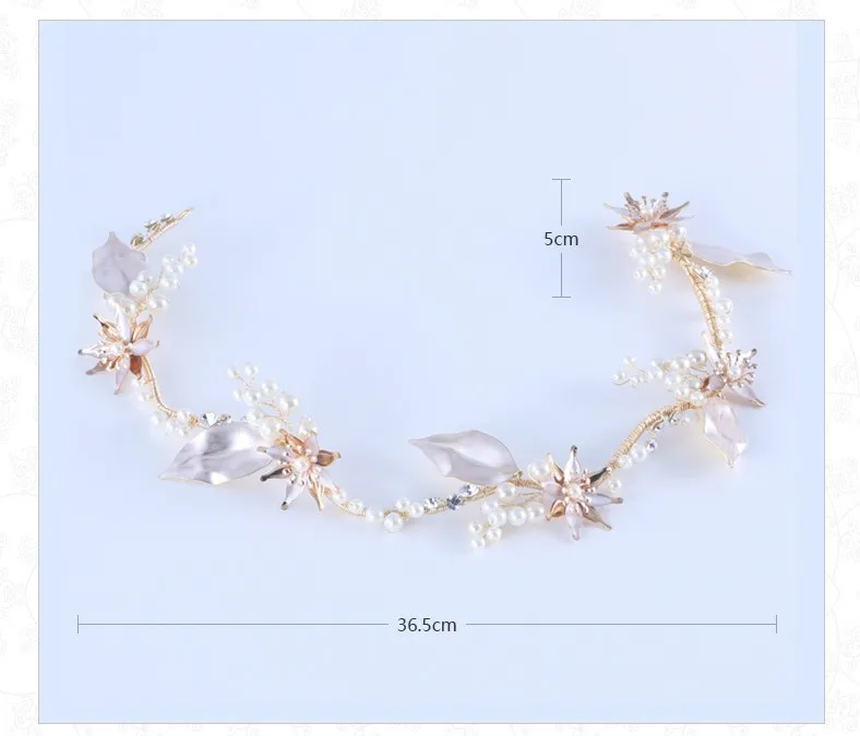 Золотой цветочный лист свадебная тиара головная повязка Жемчуг женские