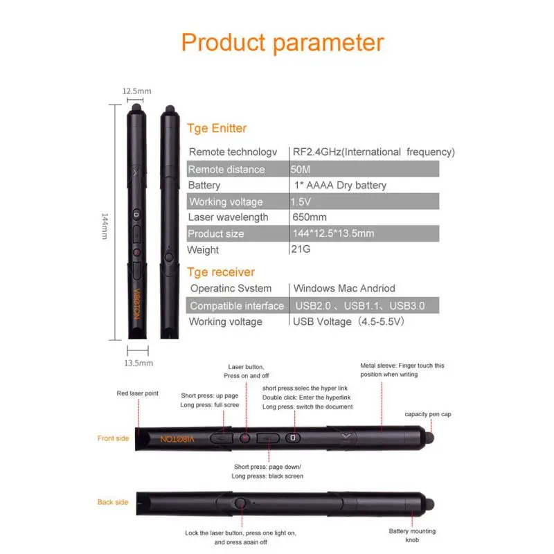 New Office Presentation Remotes Capacity Pen RF 2.4Ghz 50M Wireless Presenter Light Pointers Remote Control | Электроника