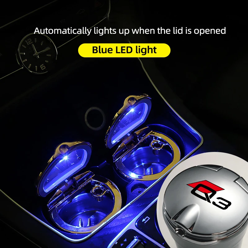 

1pcs Portable LED Light Car Ashtray Universal Cigarette Cylinder Holder Car Styling 2021 For Audi Q3 Car Accessories