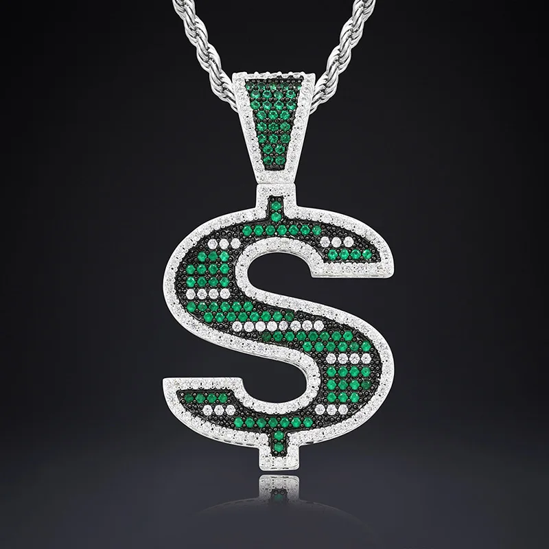 Ожерелье серебряное с кулоном в виде долларовых купюр для мужчин и