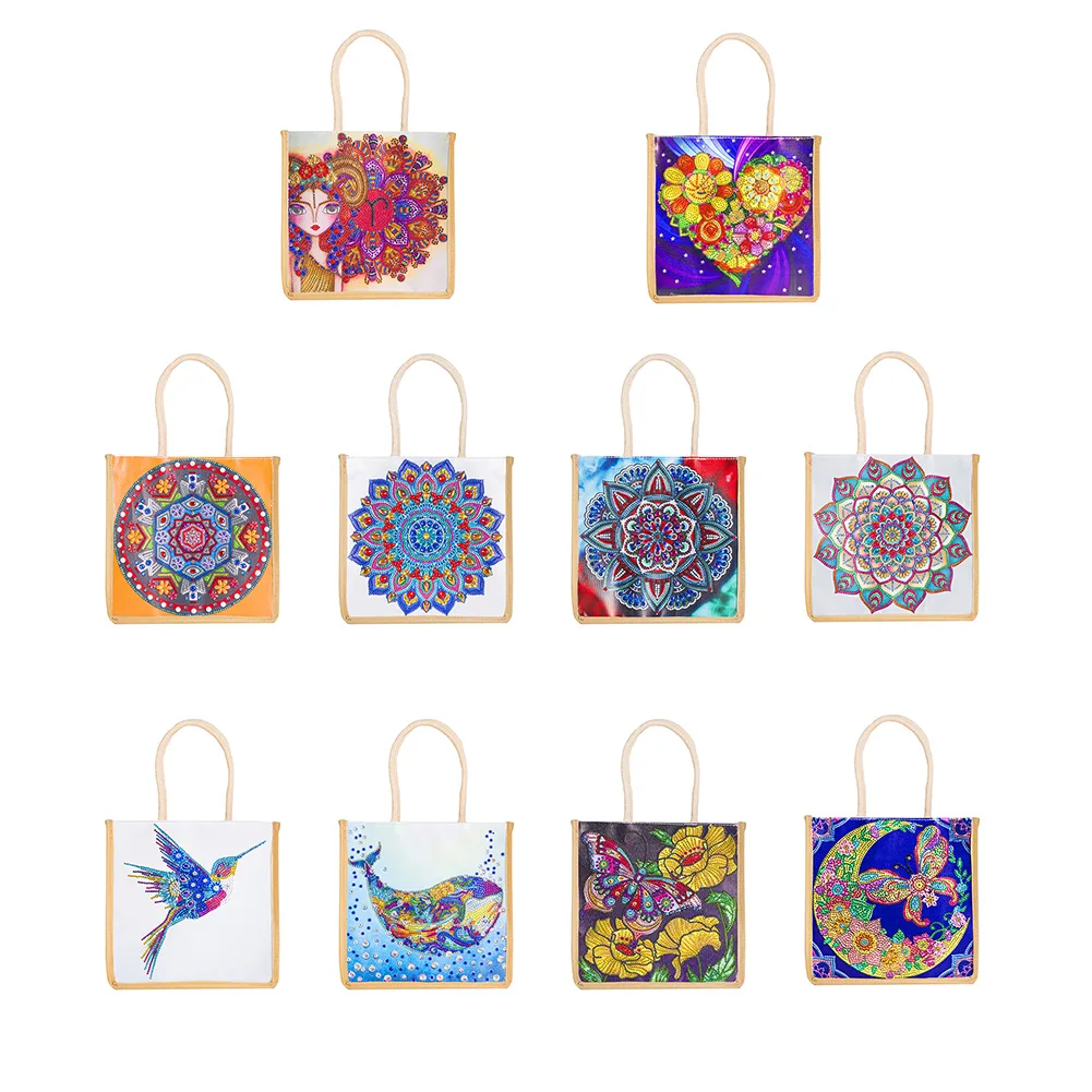 5D DIY Diamond Painting Linen Bags Handbag Mosaic Drill Reusable Eco-friendly Storage Pouch for Shopping Foldable Grocery Tote