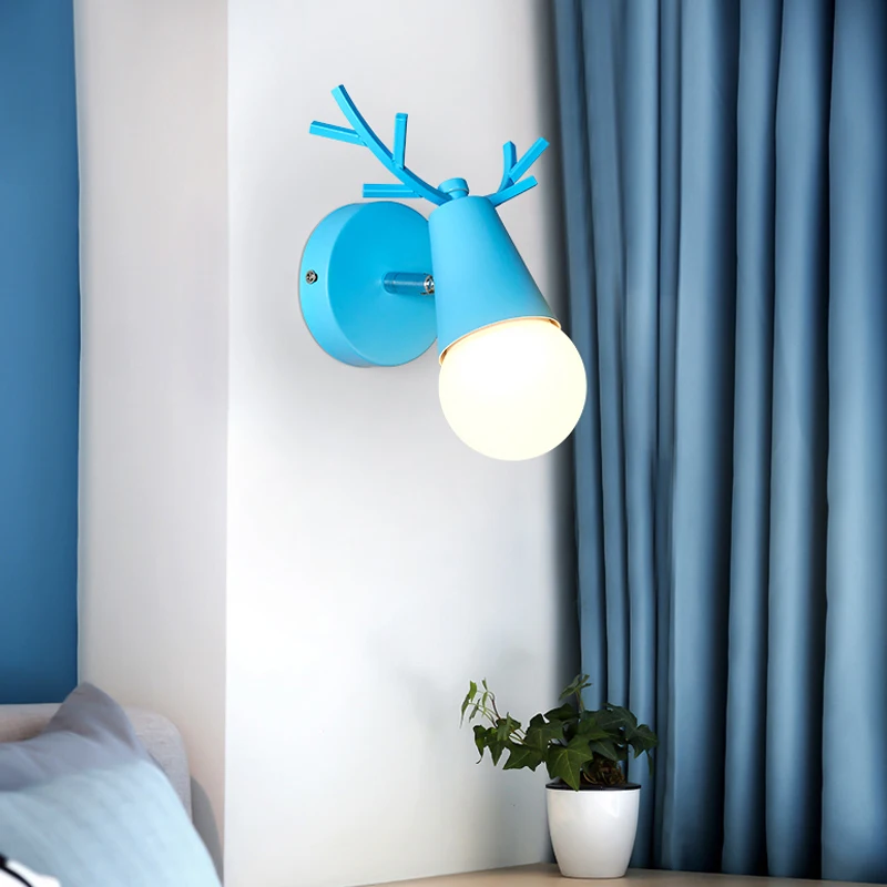 FOXGBF Bulb Wall Lamp Creative Personality Antler Macaron Nordic Simple Living Room Bedroom Bedside Indoor | Освещение