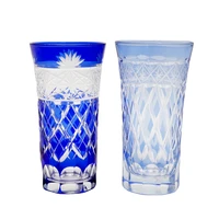 2 pieces 120ml edo kiriko sky blue shochu sake whiskey glass tumbler hand cutting hand made overlay cup