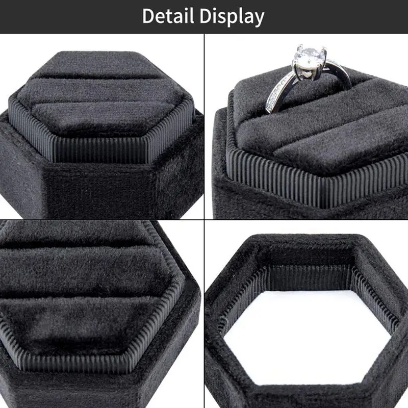 

Hexagonal Velvet Ring Box Gorgeous Vintage Double Ring Display Stand for Engagement, Wedding, Ceremony