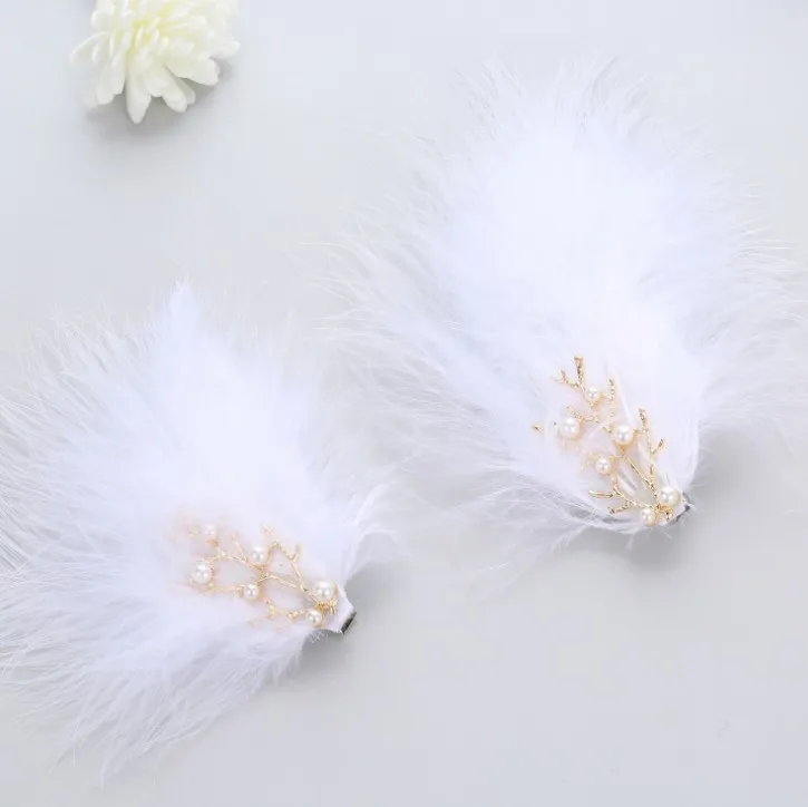 Аксессуары для волос ручной работы, с перьями белого цвета, расческа для волос с жемчужиной, белые заколки-бабочки для волос, 1 комплект