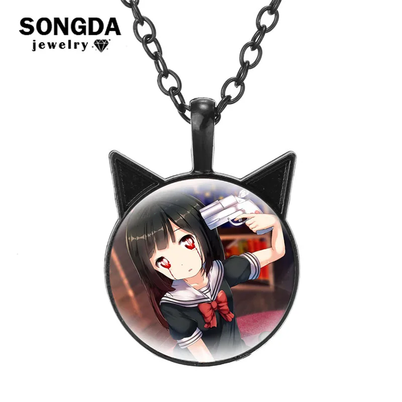 

Anime Magical Girl Site Necklace Cartoon Figures Cabochon Glass Dome Cat Ears Pendant Necklace Boys Girls Favorite Gift Souvenir