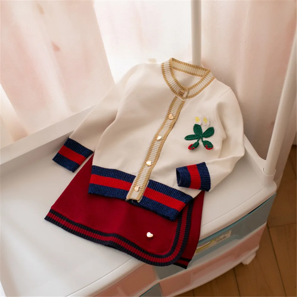 Осенне зимний детский комплект Рождественский вязаный свитер юбка костюм для