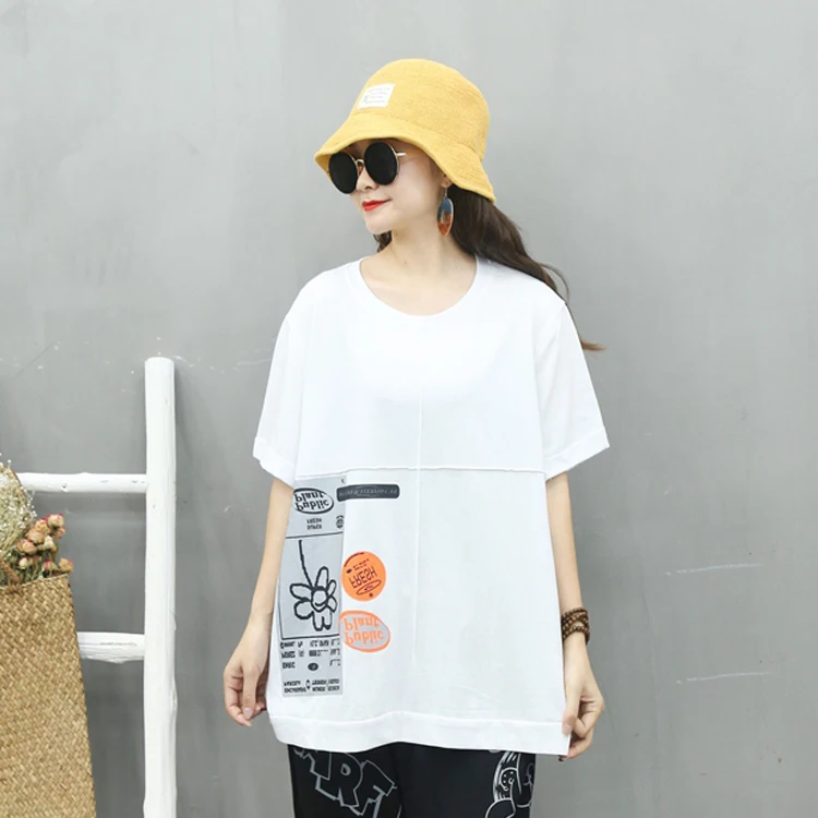 Vefadisa Plus Size Floral Print Women T-shirt 2020 Short Sleeve Summer Loose Black White Green Orange Red QYF2803 | Женская одежда