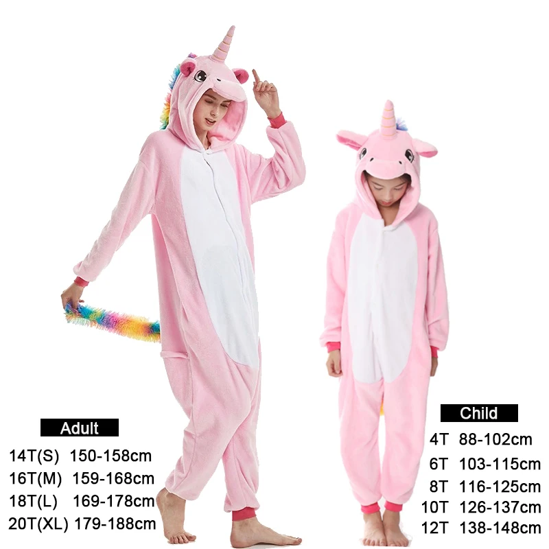 Pink tianma Winter Adult Kigurumi Pajamas Unicorn For Children Baby Girls Pyjamas Boys Sleepwear Animal Licorne Onesie Kids Costume Jumpsuit - Color: Pink tianma