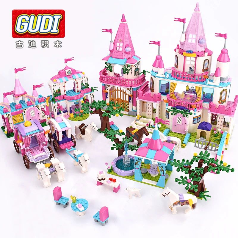 GUDI принцесса и принц серии волшебный замок дворец королевская модель кареты