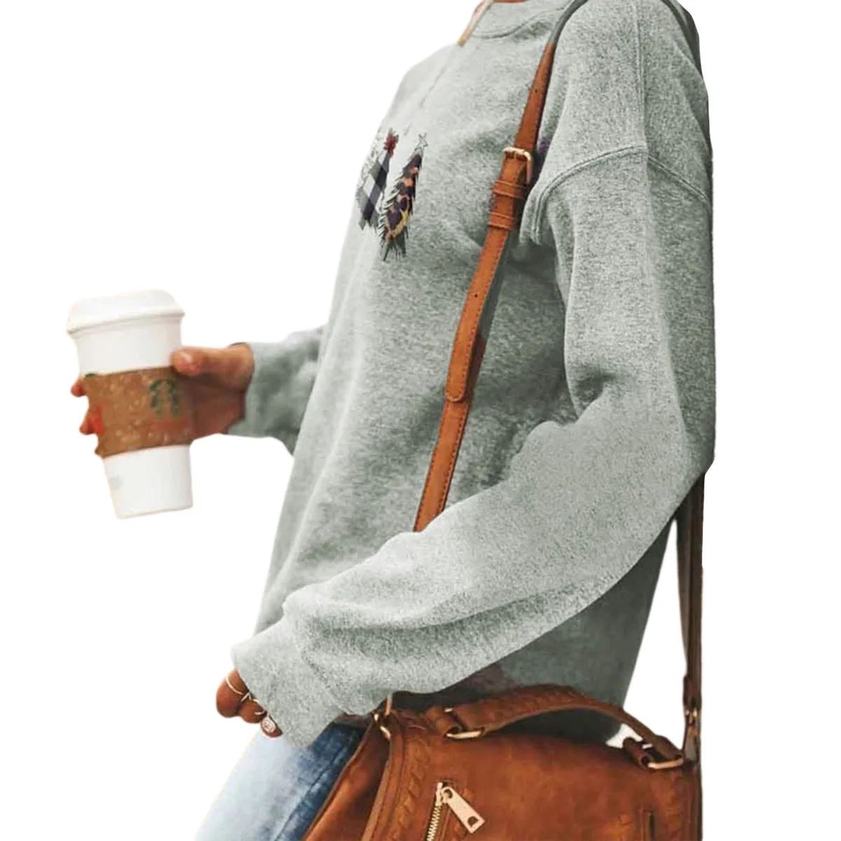 Женские футболки для бега с принтом рождественских елок круглым вырезом длинным