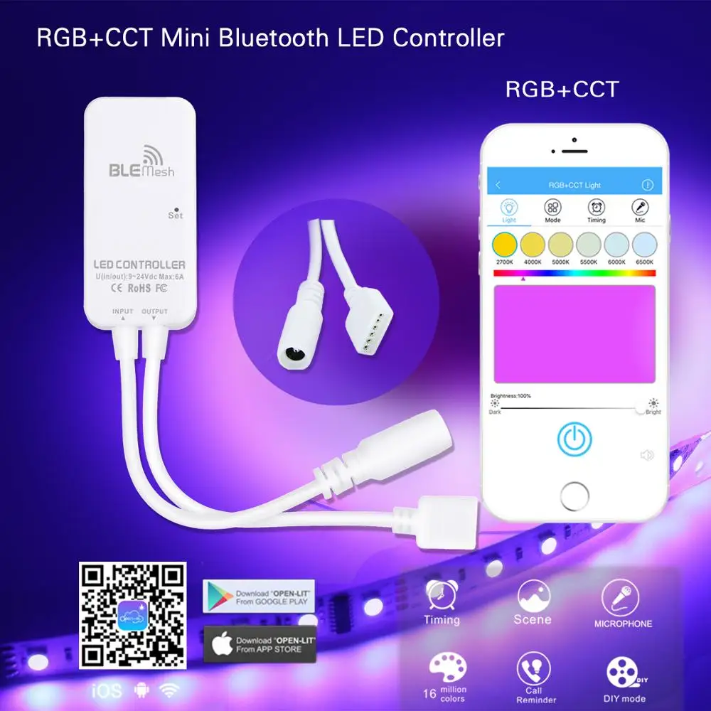 Mini Bluetooth LED Strip Controller for 3528 5050 Dimming RGB RGBW RGBCCT Light APP Android IOS DC9V-24V | Освещение