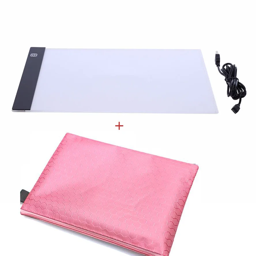 pink A4 LED Диммируемый А4 светодиодный светильник, планшет, инструменты, алмазная вышивка, трафаретная доска, USB светильник, коробка для отслеживания, доска для рисования, кабель-молния, сумка - Цвет: pink A4 LED