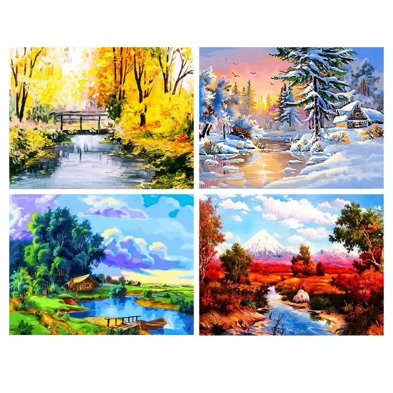 

4 Pack Snow Scene 5D DIY Diamond Painting Kits Full Drill Rhinestone Embroidery New